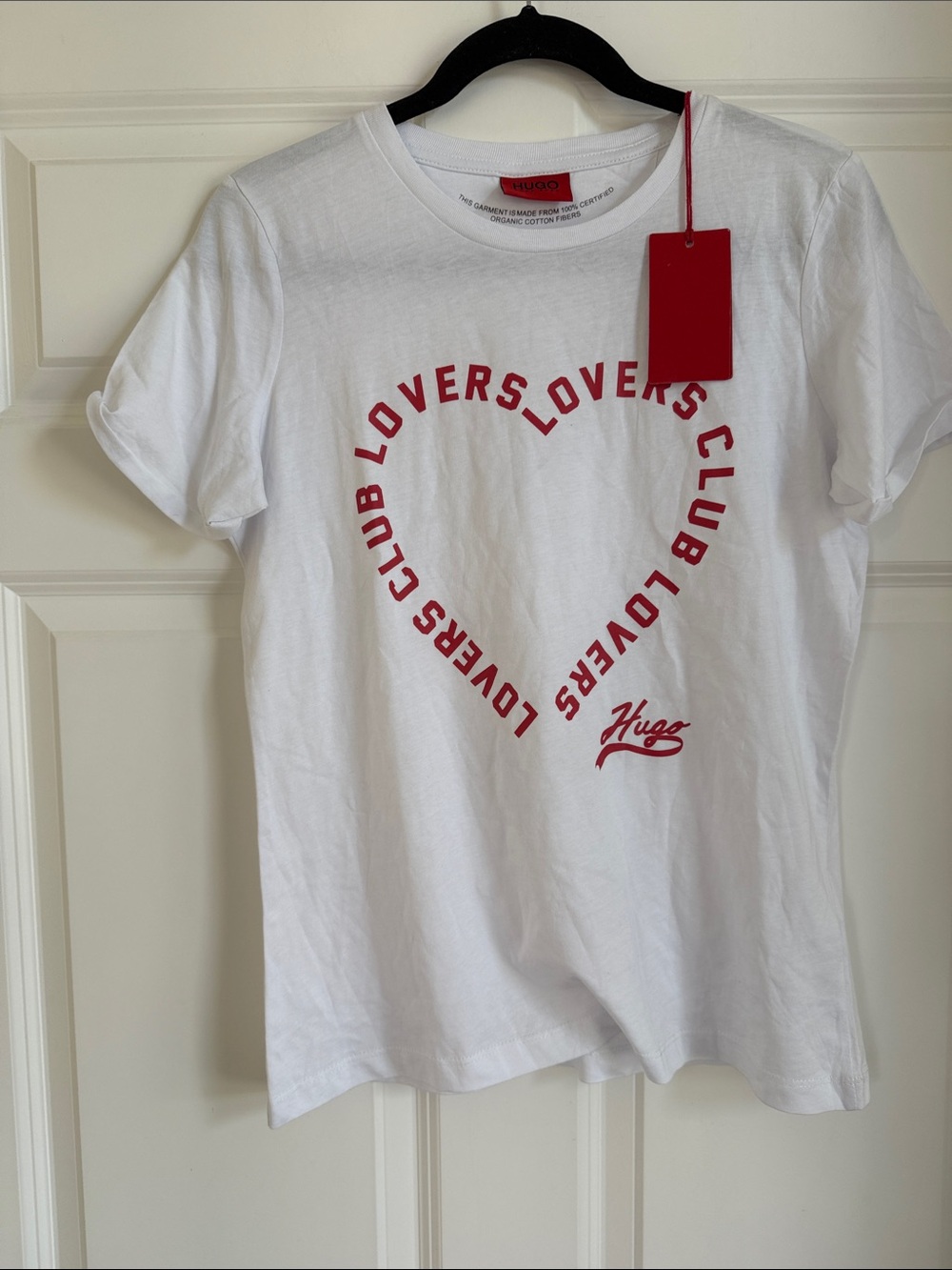 HUGO White Tee with Red Heart 'Lovers Club' Graphic